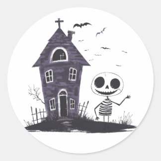 Süßes Skelett Spukhaus Halloween Runder Aufkleber