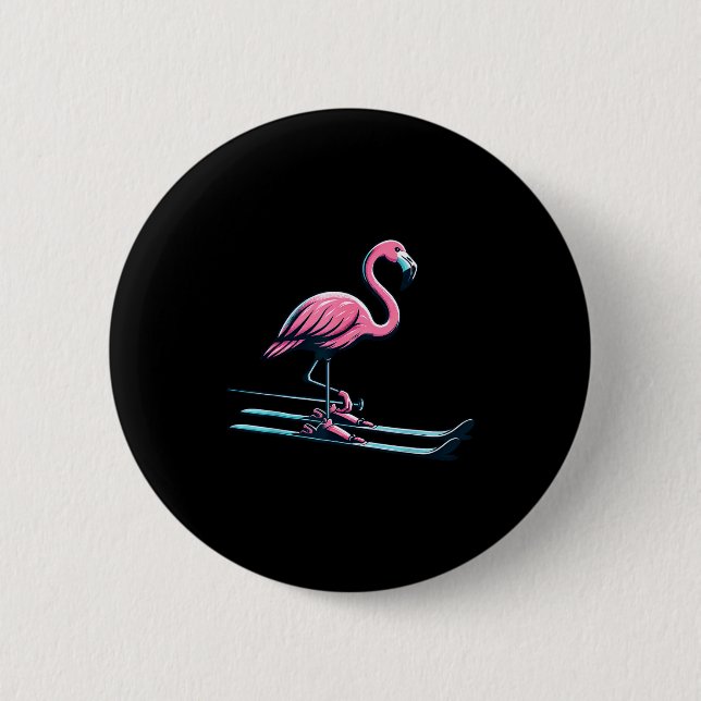 Süßes Skiflamingodesign Wintersport  Button (Vorderseite)