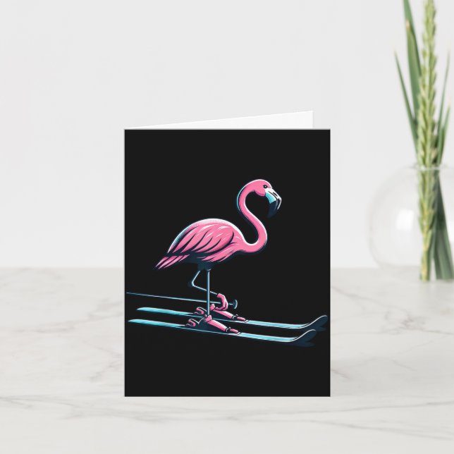 Süßes Skiflamingodesign Wintersport  Karte (Vorderseite)