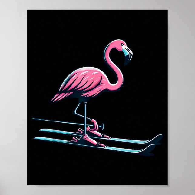 Süßes Skiflamingodesign Wintersport  Poster (Vorne)