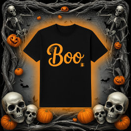 Süßes Skript "Boo" mit Halloween-Spinnennetz T-Shirt