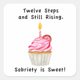 Süßes Sobriety: Cupcake mit Kerze, Erholung Coin Quadratischer Aufkleber