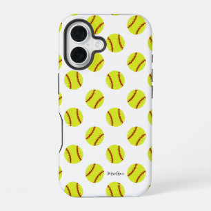 Süßes Softball-Muster mit personalisiertem Namen iPhone 16 Hülle
