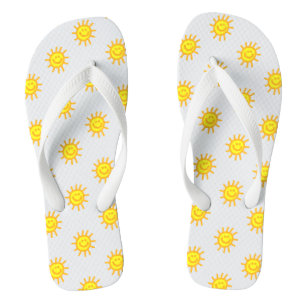 Süßes Sommer-glückliches-Gesicht-Sonne-Muster Weiß Flip Flops