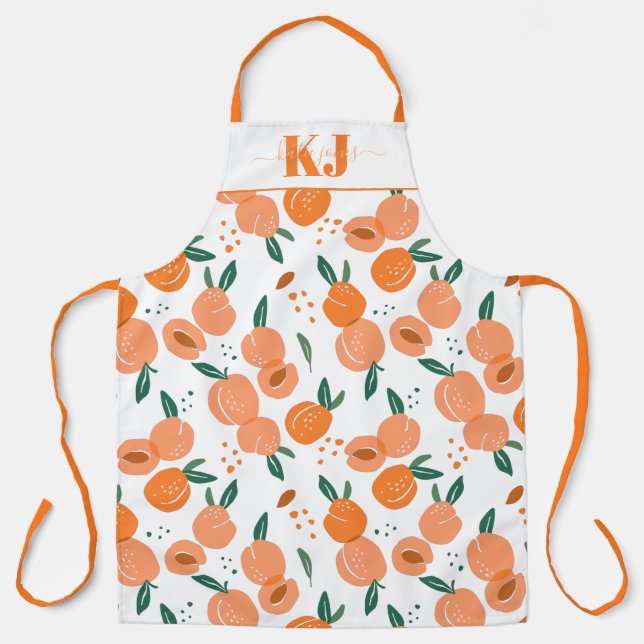 Süßes Sommer-Pfirsichmuster | Monogramm-Schürze Schürze (Vorderseite)