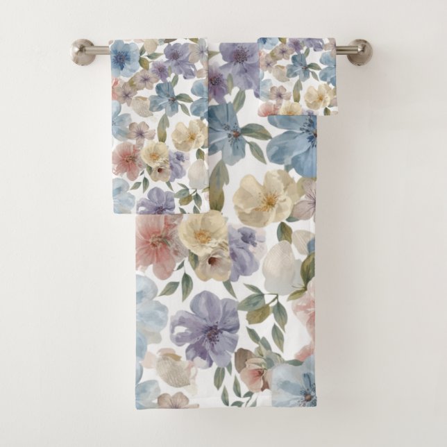 Süßes Sommer-Wasserfarben-Blumenmuster  Badhandtuch Set (Insitu)