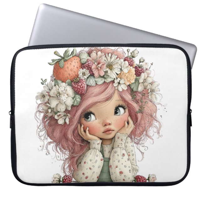 SÜßES SOMMERMÄDCHEN MIT BLUMEN UND FRÜCHTEN LAPTOPSCHUTZHÜLLE (Vorderseite)