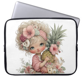 SÜßES SOMMERMÄDCHEN MIT BLUMEN UND FRÜCHTEN LAPTOPSCHUTZHÜLLE