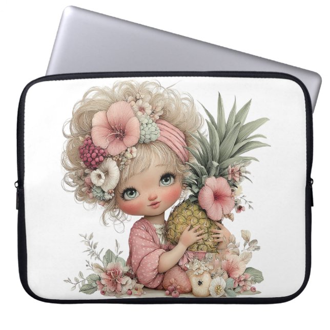 SÜßES SOMMERMÄDCHEN MIT BLUMEN UND FRÜCHTEN LAPTOPSCHUTZHÜLLE (Vorderseite)