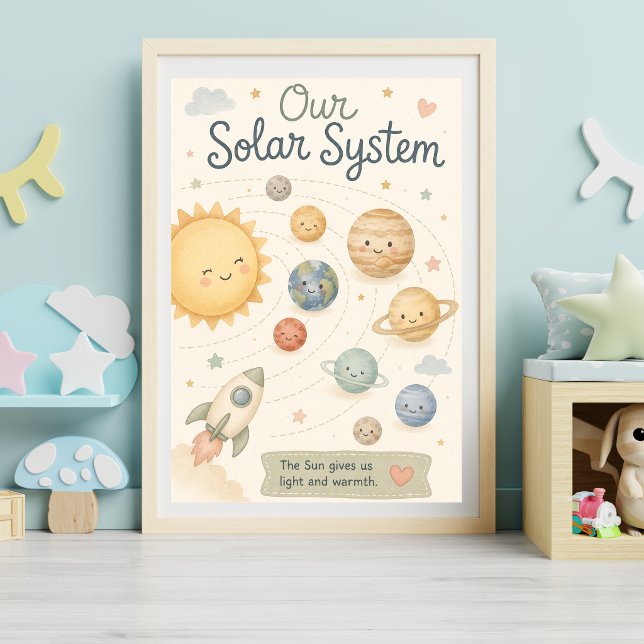 Süßes Sonnensystem Kinderzimmer Wasserfarben Plane Poster (Von Creator hochgeladen)