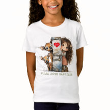 Süßes spähendes Mädchen und Babyreh T-Shirt