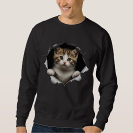 Süßes spähendes Tabby-Kätzchen zerrissenes Papier Sweatshirt