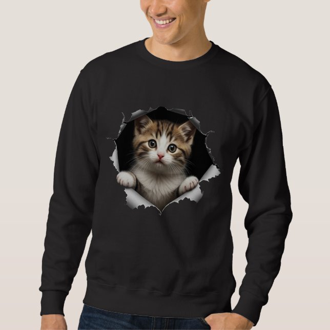 Süßes spähendes Tabby-Kätzchen zerrissenes Papier  Sweatshirt (Vorderseite)