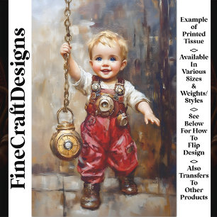 Süßes Steampunk-Kind Rote Latzhose X9 Decoupage Seidenpapier