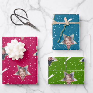 Süßes Sternenmuster Helle Farben Foto Weihnachten Geschenkpapier Set
