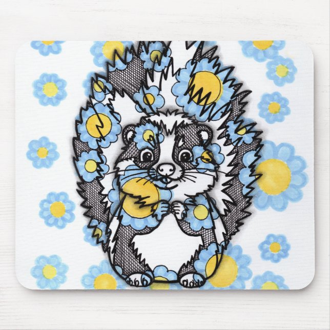 Süßes Stinktier mit blauen Blumen-Mauspad Mousepad (Vorne)
