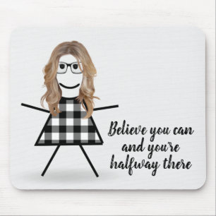Süßes Stock Mädchen mit Haar und Zitat Mousepad