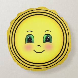 Süßes strahlendes Sonnengesicht Emoji Rundes Kissen