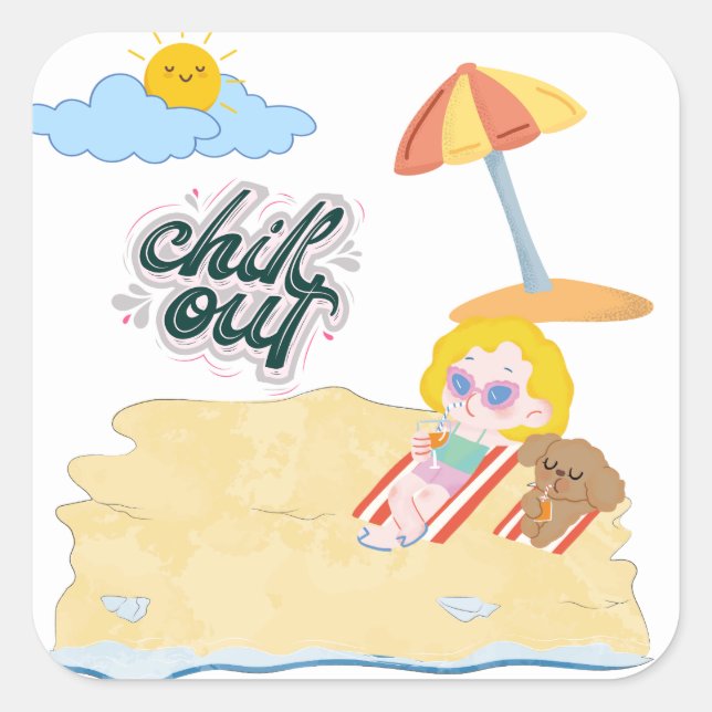 süßes Strand-Clipart-Bundle Quadratischer Aufkleber (Vorderseite)