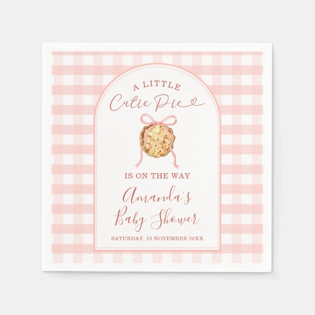 Süßes Stück Pastellrosa Schleife Gingham Herbst-Ba Serviette (Vorderseite)