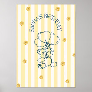 Süßes Teddybär Geburtstagsposter mit Luftballon Poster