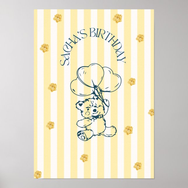 Süßes Teddybär Geburtstagsposter mit Luftballon Poster (Vorne)
