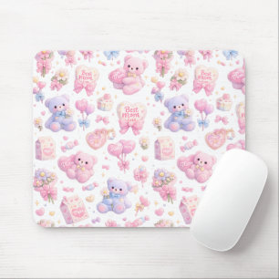 Süßes Teddybär-Mutter-Clipart-Bundle Pastell-Was Mousepad