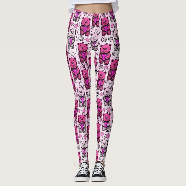 Süßes Teddybär-Valentinstag-Muster Leggings (Vorderseite)