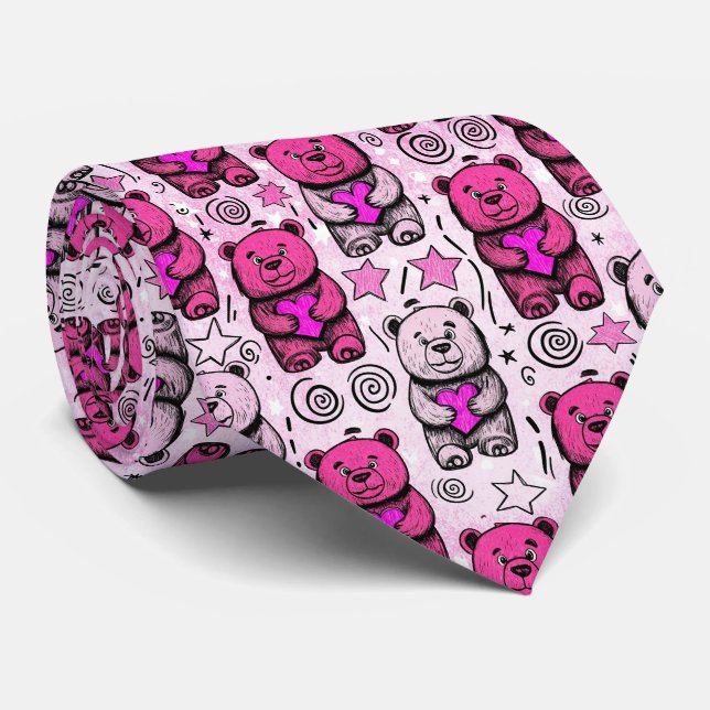 Süßes Teddybär-Valentinstagsmuster Krawatte (Gerollt)