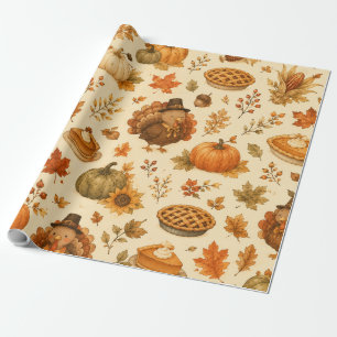 Süßes Thanksgiving-Wasserfarbmuster mit Truthähnen Geschenkpapier