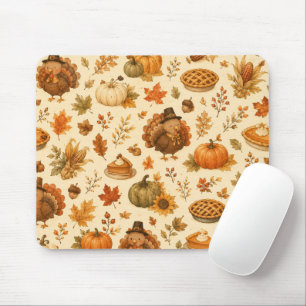 Süßes Thanksgiving-Wasserfarbmuster mit Truthähnen Mousepad