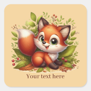 Süßes Tier Liebe Fuchs anpassbar  Quadratischer Aufkleber