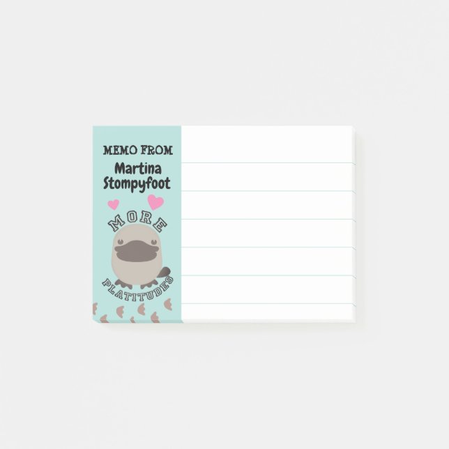 Süßes Tier platypus Abdruck-Wortspielpost-it Post-it Klebezettel (Vorderseite)