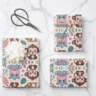 Süßes Tiermuster mit Affen Geschenkpapier Set