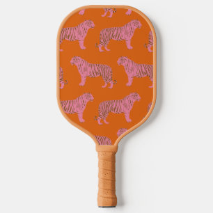 Süßes Tiger-Muster in lebendigem Rosa und Orange Pickleball Schläger