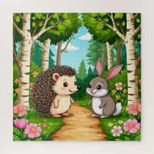 Süßes Treffen von Igel und Kaninchen Puzzle