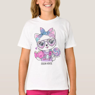 Süßes trendiges Katzenmädchen Grafik T-Shirt