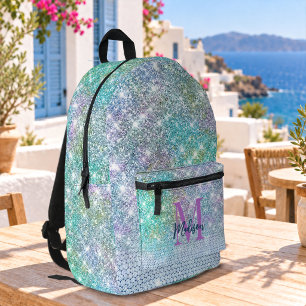 Süßes Türkis Einhorn Faux Glitter Monogramm Bedruckter Rucksack