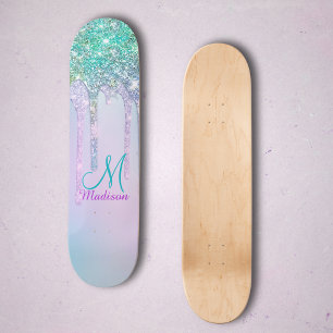 Süßes Türkis Einhorn Regenbogen Glitter Tropfen Skateboard