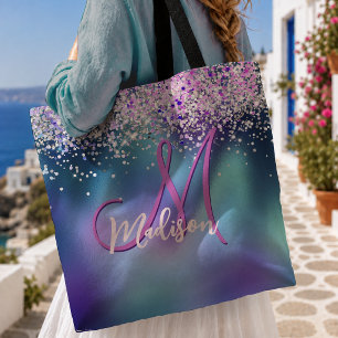 Süßes türkis-lila falsches Glitter-Monogramm