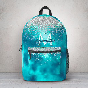 Süßes türkis-silbernes falsches Glitter-Monogramm Bedruckter Rucksack