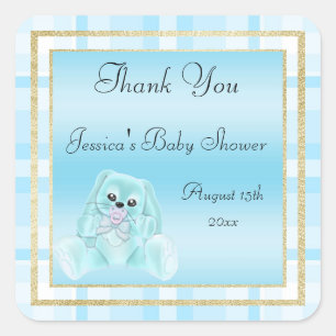 Süßes Türkises Häschen Danke Baby Shower Quadratischer Aufkleber
