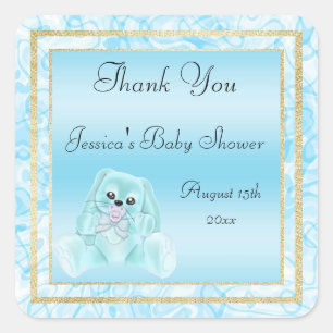 Süßes Türkises Häschen Danke Baby Shower Quadratischer Aufkleber
