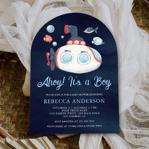 Süßes U-Boot Meer Blau Bogen Baby Shower Einladung