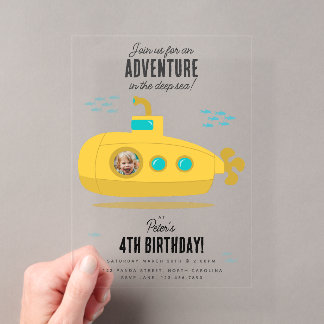 Süßes U-Boot Tiefsee Geburtstag Kinder Foto Acryleinladungen