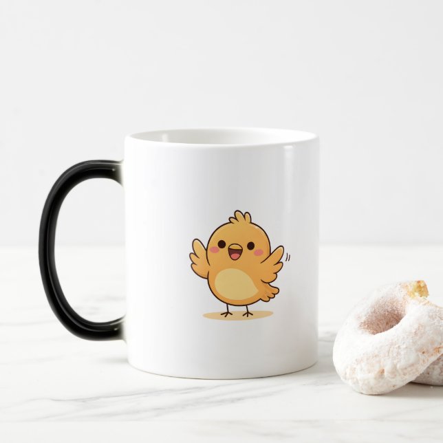 Süßes überraschtens Küken Minimal-Cartoon Verwandlungstasse (Mit Donut)