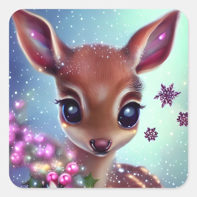 Süßes und Adorable Baby Deer Quadratischer Aufkleber (Vorderseite)