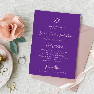 Süßes und Einfaches   Lila und rosa Bat Mitzvah Einladung