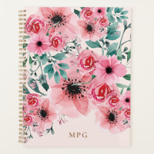 Süßes und elegantes Monogramm Wasserfarbenflor Planer