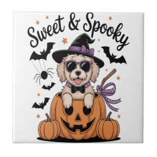 Süßes und Gruseliges Hunde-Halloween Fliese